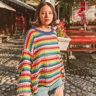 Striped Pointelle Knit Top Multicolor - One Size