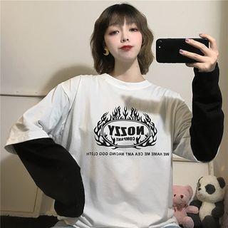 Mock Two Piece Printing Long-sleeve T-shirt