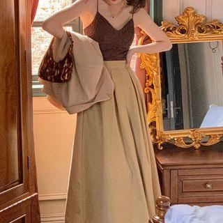 Plain Cardigan / A-line Midi Skirt / Set