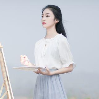 Short-sleeve Tie-front Blouse
