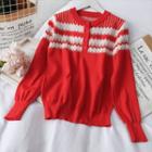 Wave-pattern Henley Sweater Red - One Size