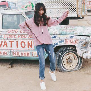 Long-sleeve Hooded Corduroy Top