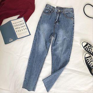 Frayed High-waist Cropped Jeans