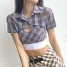 Check Pattern Cut-out Crop Top