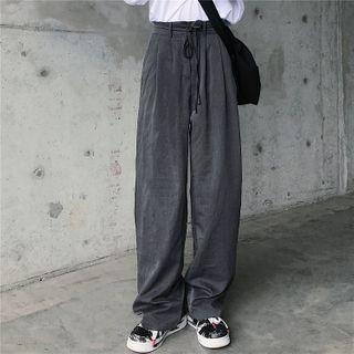 Drawstring Straight-cut Dress Pants