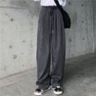 Drawstring Straight-cut Dress Pants