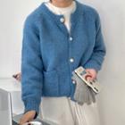 Long-sleeve Pearl Button Knit Sweater Cardigan