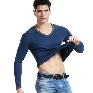Long Sleeve Fleece-lined V-neck Top