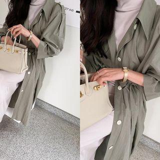 Epaulet Long Mac Coat With Sash Khaki - One Size