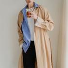 Mock Two-piece Striped Paneled Trench Coat