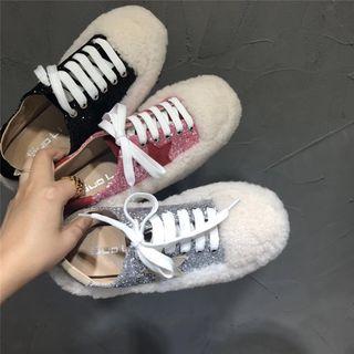 Short Plush Accent Glitters Sneakers
