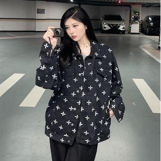 Crisscross Print Denim Jacket