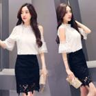 Set: 3/4 Sleeve Lace Panel Top + Lace Pencil Skirt