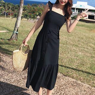 Sleeveless Frill Trim A-line Midi Dress