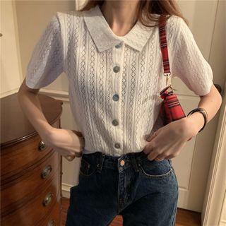 Short-sleeve Plain Knit Top White - One Size