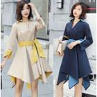 3/4-sleeve A-line Asymmetric Dress