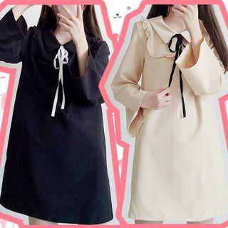 Long-sleeve Tie-neck Collared Dress