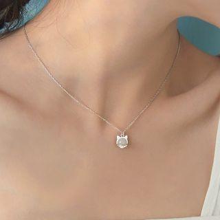 Faux Cat Eye Stone Pendant Sterling Silver Necklace