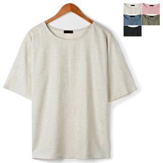 Short-sleeve Linen-blend Colored T-shirt