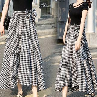 Gingham A-line Maxi Skirt Gingham - Black & White - One Size