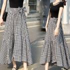 Gingham A-line Maxi Skirt Gingham - Black & White - One Size