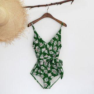 Foliage Surplice-wrap Swimsuit