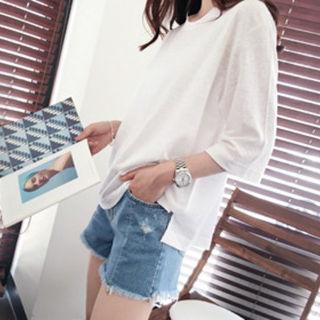 3/4-sleeve Linen Blend Top