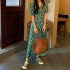 Short-sleeve Floral Midi A-line Dress White Floral - Green - One Size