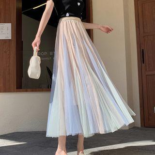 High Waist Gradient Mesh Midi Skirt