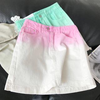 High-waist Gradient Denim Skirt