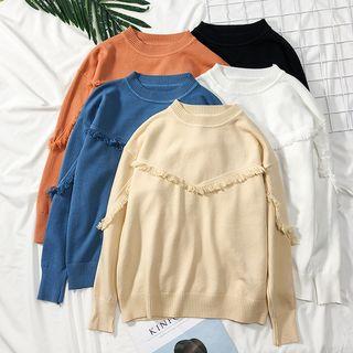 Drop-shoulder Fringed Knit Sweater