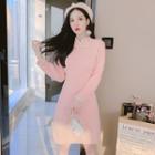 Long-sleeve Chain-accent Fluffy Sheath Qipao Dress