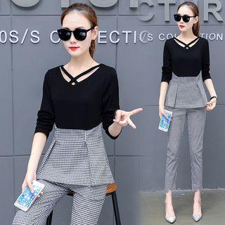 Set: Cross-strap Top + Peplum Check Pants