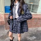Blazer / Pleated Mini A-line Skirt / Long-sleeve Shirt / Necktie / Set