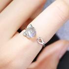 925 Sterling Silver Moonstone Cat Open Ring 1 Pc - Silver - One Size
