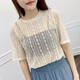 Short-sleeve Lace Top / Spaghetti Strap Floral Top