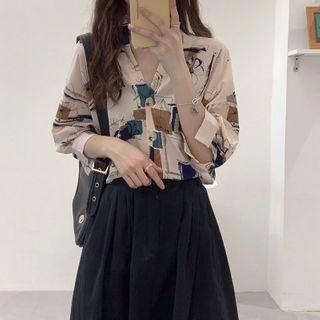 Printed 3/4-sleeve Chiffon Blouse As Shown In Figure - One Size