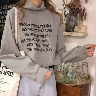 Mock Turtleneck Long-sleeve Lettering T-shirt