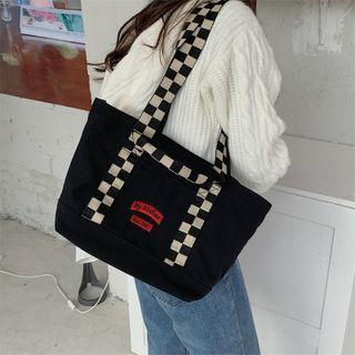 Checkerboard Panel Canvas Handbag / Tote Bag