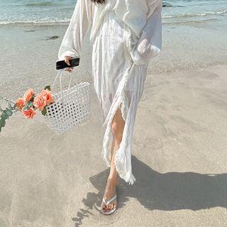 Fringed Lace Maxi Wrap Skirt