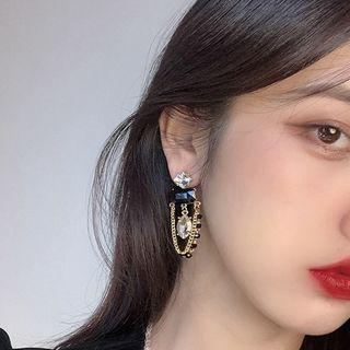 Rhinestone Dangle Earring 1 Pair - 925 Silver - Black - One Size