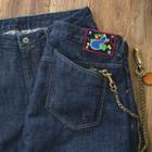 Fruit Embroidered Straight-cut Jeans