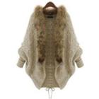 Faux Fur Trim Open-front Cardigan Almond - One Size