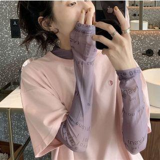 Embroidered Short-sleeve T-shirt / Long-sleeve Mesh Top