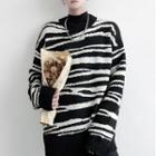 Mock Neck Zebra Pattern Sweater