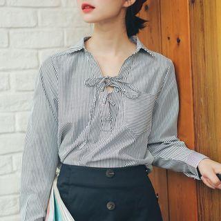 Striped Lace-up Blouse