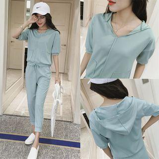 Set: Hooded Short-sleeve Top + Pants