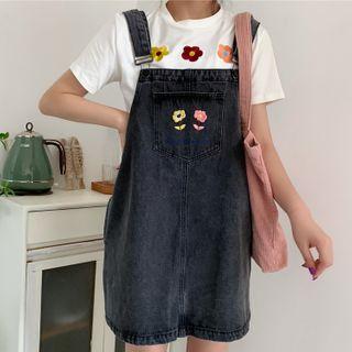 Embroidered Denim Mini A-line Jumper Dress
