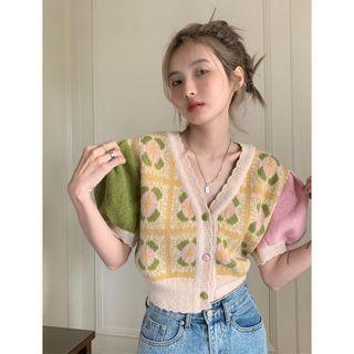 Short-sleeve Knit Top Multicolor - Khaki - One Size