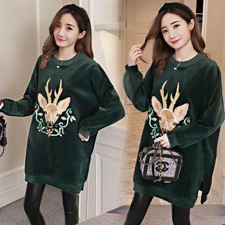 Deer Embroidered Long Pullover